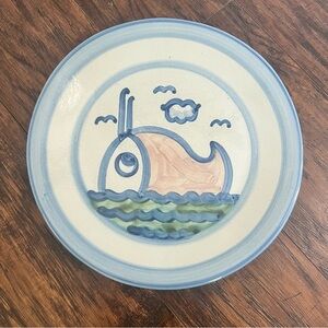 M A Hadley Vintage Stoneware Pottery Low Tide WHALE Dinner plate 11”